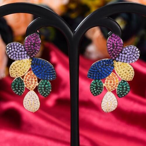 GODKI Trendy Flower Leaf Earring For Women Wedding Cubic Zirconia Dubai Bridal Earrings Costume Jewelry Summer Party