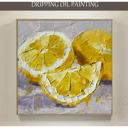 Artist Hand-painted Modern Wall Art Special Still Life Lemon Acrylic Painting Delicious Fruit Lemon Acrylic Painting for Kitchen