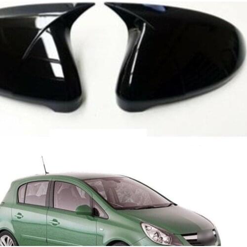 New Bat Style High Quality Abs Plastic 2 Pieces Mirror Covers Caps RearView Mirror Case Gloss Black For Opel Corsa D 2006-2014