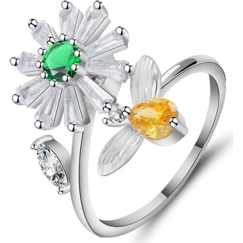 Beiver Daisy Flower & Infinity Love Pave Finger Rings For Women Chrysanthemum Engagement Jewelry 2019 New Arrival