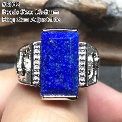 Real Natural Royal Blue Lapis Lazuli Ring Jewelry For Woman Man Love 16x8mm Beads Gold Crystal Gemstone Adjustable Ring AAAAA
