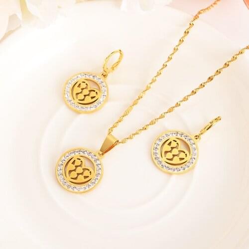Gold Color love heart family set Jewelry Pendant Chain Earrings African Dubai Bride Wedding women girls Bijoux mother gift