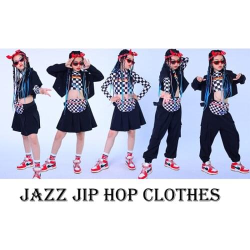 Girls Plaid Series Jazz Dance Costume Children Catwalk Hip Hop Performance Clothes Ballroom Hip Hop Street Dance Wear DQS7268