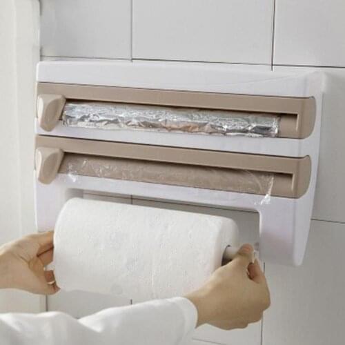 Kitchen Organizer Paper Towel Holder Film Cutting Holder Sauce Bottle Tin Foil Paper Storage Rack Kitchen Shelf