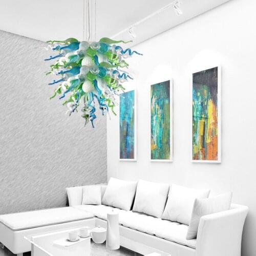 Chilly Aqua Blue Green Glass Chandeliers Art Glass Lights LED Light Fixture Murano Glass Chandelier Lamps for Living Room