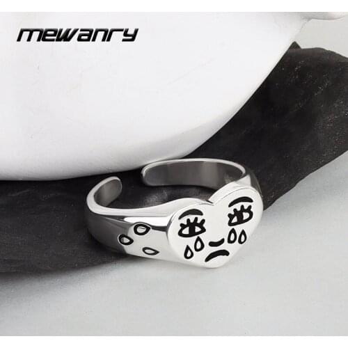 Mewanry 925 Sterling Silver Couples Rings for Women Fashion Vintage Party Thai Silver Love Crying Face Jewelry Birthday Gifts