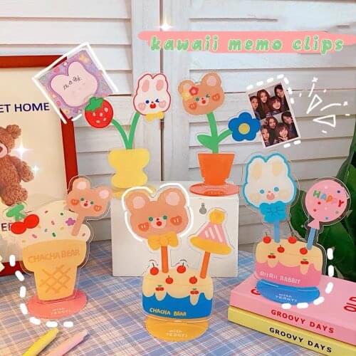 Milkjoy Cute Bear Acrylic Memo Clip Decorative Desk Photo Clip Card Clip Gift School Kawaii Stationery