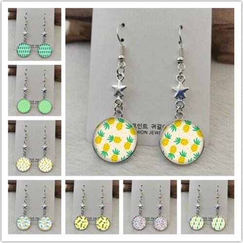 Fashionable new style pineapple round glass earrings cabochon and glass dome DIY jewelry earrings, gifts for beautiful girls