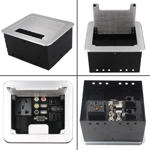 Multimedia Wall Desktop Power Socket Brushed Silver/Black Aluminium Alloy Plate Audio Table Outlet AV VGA USB HDMI-compatible