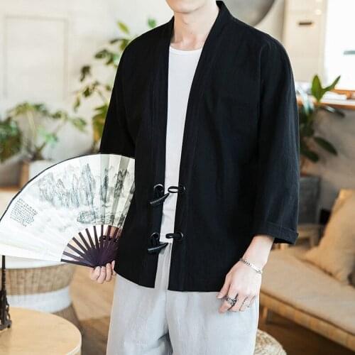 Mens Cotton Linen Kimono Jackets Leisure Cardigan Streetwear Shirts Japanese Samurai Traditional Casual Coats 5XL hanfu men