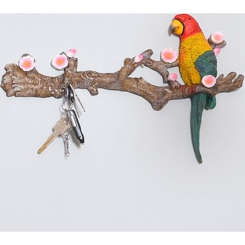 Nordic Creative Resin Two Color Parrot Decorative Hook Porch Bedroom Living Room Wall Coat Rack Drilling Installation