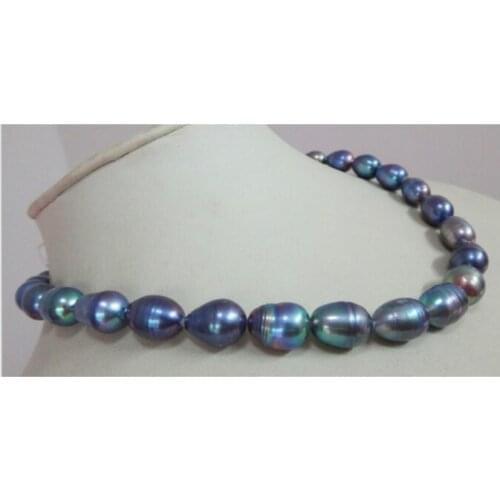 New 17" 8-9mm baroque tahitian black blue pearl necklace