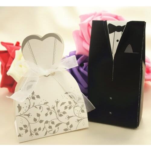 100pcs European style wedding box bride and groom wedding candy carton box dress wedding supplies