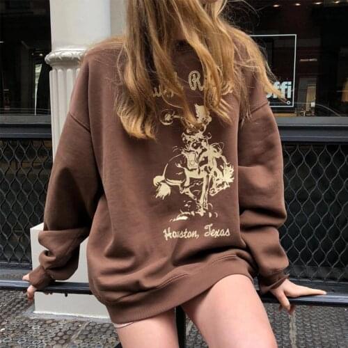 Vintage Print Oversize Sweatshirt Women Casual Thick Long Sleeve Pullover Tops Autumn Winter Loose Chic Streetwear Sweatshirts