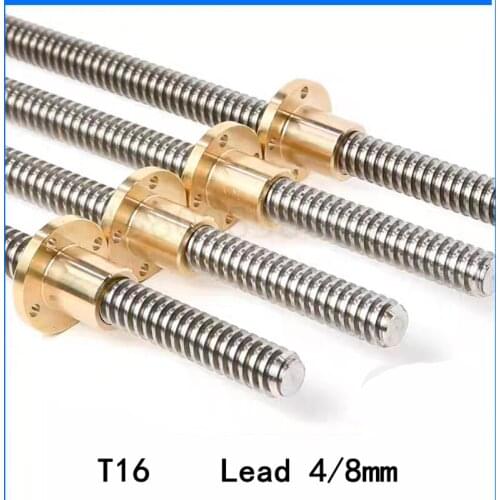3D Printer CNC Trapezoidal Rod T16 Lead Screw 16mm Linear Shaft with Brass Nut Length 100mm To 550mm Stepper Motor Driving