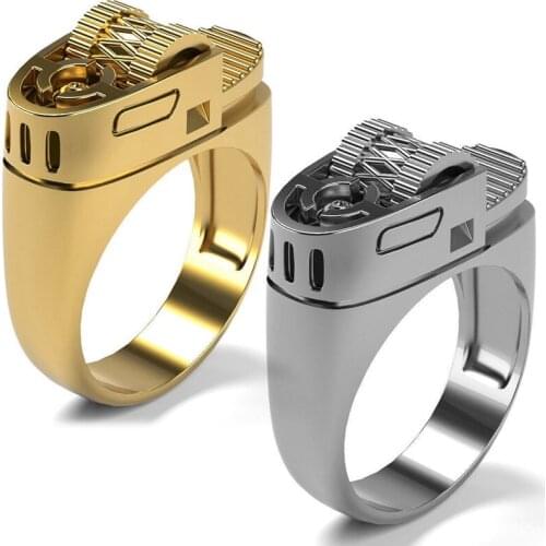 Unique Mens Fashion 14K Gold Lighter Ring Anniversary Gift Wedding Engagement Band Jewelry Rings