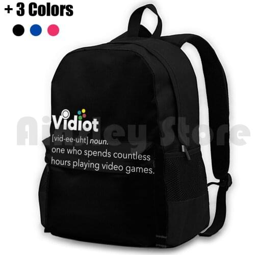 Vidiot Definition , Funny Video Games Gaming Shirt Outdoor Hiking Backpack Riding Climbing Sports Bag One Who Spends Countless
