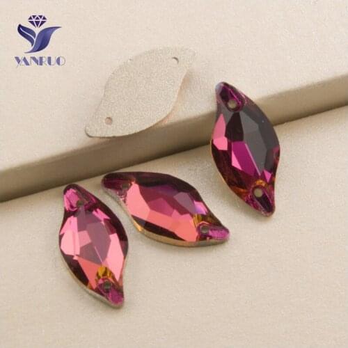 YANRUO 3254 All Sizes Fuchsia Diamond Leaf Flatback Sew On Glass Rhinestone Strass Stones And Crystals For Sewing