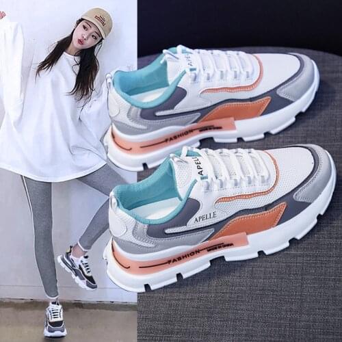Womens casual shoes 2021 spring new Korean student breathable mesh color matching sports shoes womens casual shoes