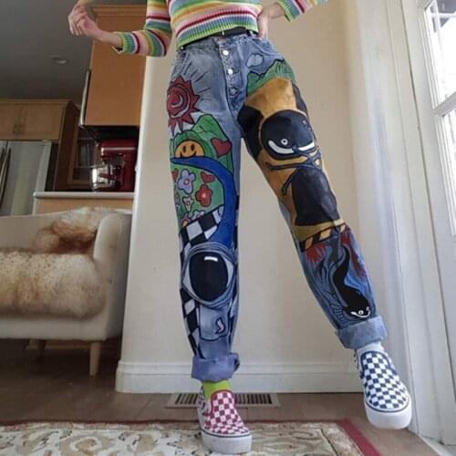 Spring/Autumn New Products Ladies Jeans Fashion Casual High Waist Micro-stretch Single Breasted Printed Ladies Jeans WS98