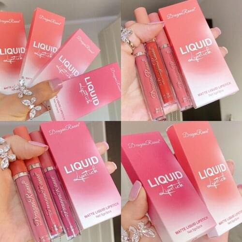 3PCS/SET Liquid Matte Lip Gloss Waterproof Long Lasting Moisturizer Lip Stick Pigmented Sexy Color Velvet Lipstick Cosmetic
