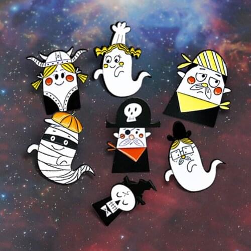 Cartoon Ghost Brooches Vikings Pirate Enamel Pins Badge Brooches Bag Clothes Lapel Funny Halloween Gothic Jewelry Gift Wholesale