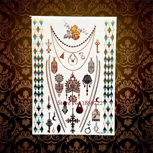 1PC Hot Brand New Henna Flash Gold Metallic Temporary Tattoo Stickers Sexy Women HYH103 Choker Designs Diamond Bracelet Tattoos