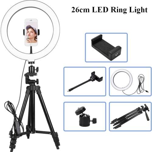 10inch Dimmable Photography Lighting LED Selfie Ring Light 26cm Camera Phone Ring Lamp With Tripod Phone Clip for YouTube Video