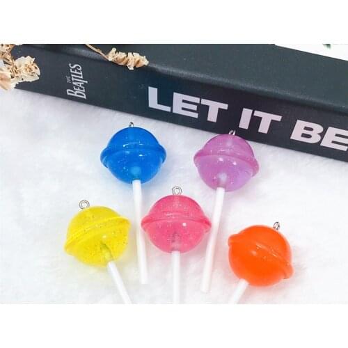 10pcs 69.5mm*26mm Cute Multicolor Resin Stereoscopic Candy Lollipop For Necklace Keychain Pendant DIY Making Accessories
