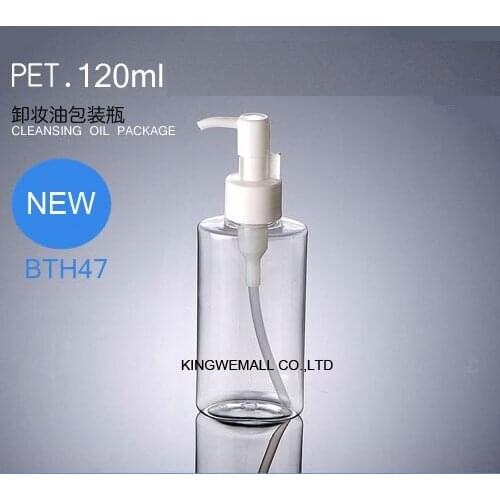300pcs 120ml Clear Flat Shape Empty Plastic PET Refillable Lotion Shampoo Oil Bottle with press Pump Cosmetic Containers