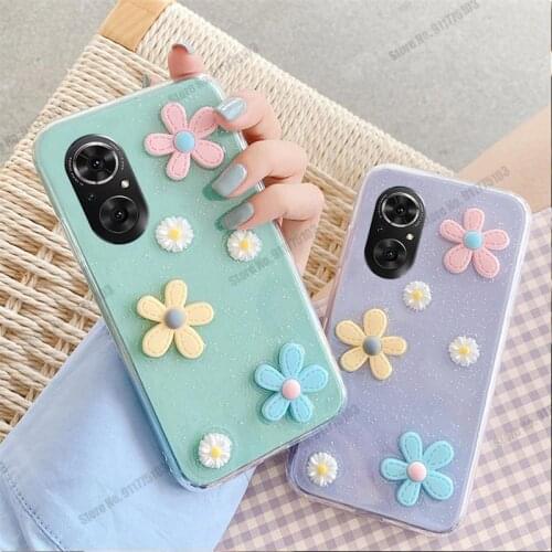 3D Glitter Daisy Flower Clear Phone Case For Huawei Honor 50 Pro 5G Wrist Strap Silicone Protection Cover For Honor 50 SE Shell