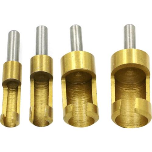 4 Pcs Titanium Shank Barrel Cork Drill Bit Plug Cutter Bored Hole Tenon Drills Hole Saw Arbors Woodwork Tools PAK55