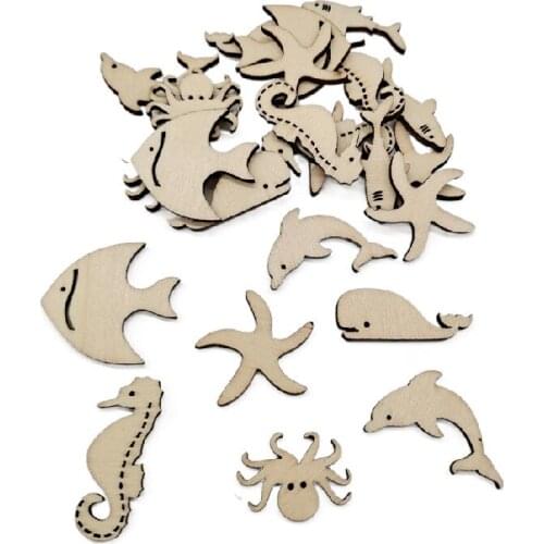 50 Pcs Log Color Marine Animal Mixed Wood Crafts Chip