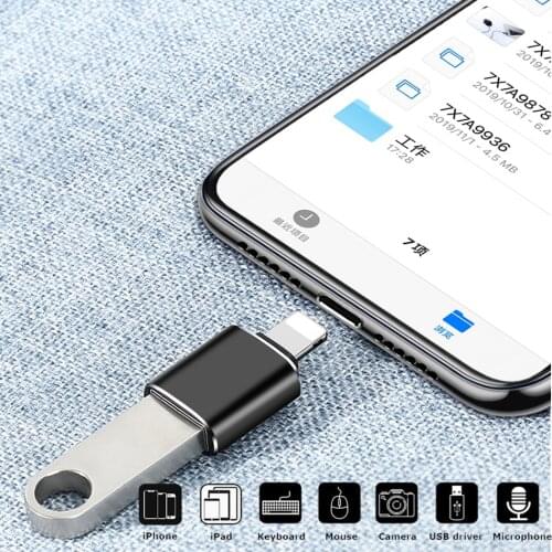Iphone OTG Adapter for iPhone 11 X 8 7 6 Plus iPad Air Pro Mini for USB Flash Drive, Mouse cardreader Keyboard metal 3.0
