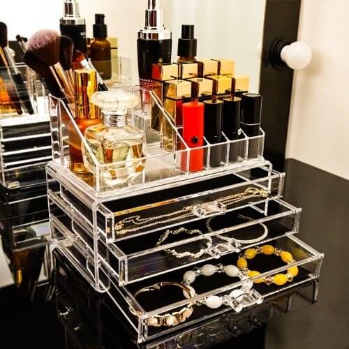 Acrylic Transparent Cosmetic Storage Box Jewelry Box Dresser Womans Lipstick Make Up Organizer Large Capacity Dustproof Drawer