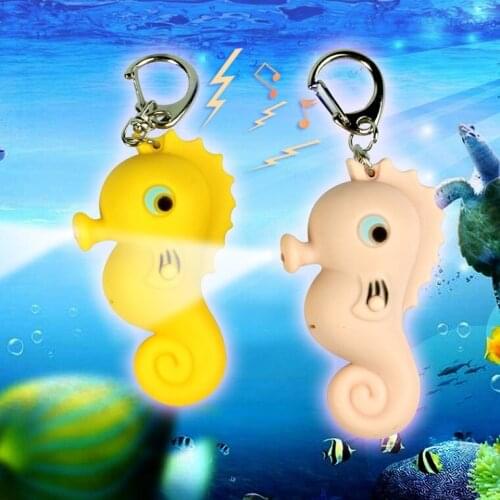 FREE SHIPPING BY DHL 200pcs/lot 2015 Plastic LED Seahorse Keychains with Sound Novelty Children Toy Keyrings