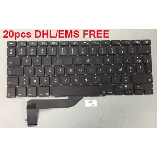 Free DHL/EMS 20pcs AZERT Keyboard For Macbook 15-inch a1398 French FR Keyboard Fits Year 2013 2014 2015
