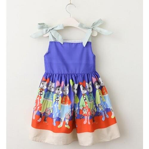 Menoea Children Dress 2020 European And American Style Kids Cartoon Pattern Printed Bow Princess Dress Design Baby Girl Dresses