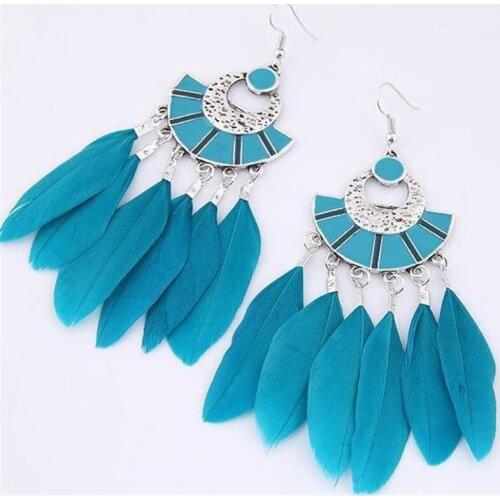 Ethnic boho feather dangle earrings for women alloy nickel free jewelry accessories gifts fj752