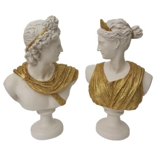 EU HOME DECORATION AROSE APOLLO DİANA BÜST SILVERY GOLD GARMENT WHITE SKIN HOME OFFICE DECOR