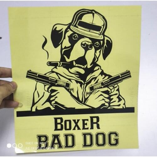 FD529C Die Cut Funny Boxer Bad Dog With Gun Window Vinyl Decals Car Styling Self Adhesive Emblem Stickers