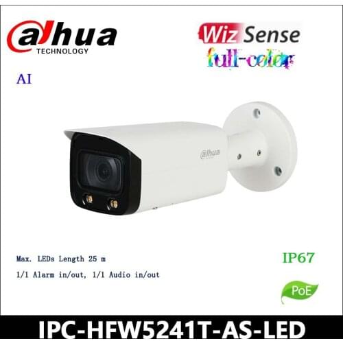 Dahua IP AI 2MP WDR Bullet WizMind Full-Color Camera IPC-HFW5241T-AS-LED, Support Alarm Audio Support POE