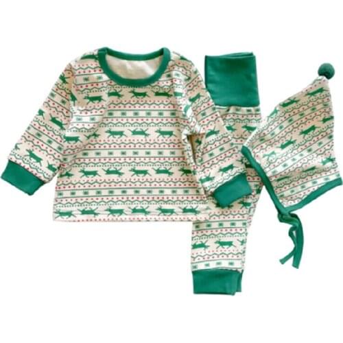 New Born Baby Girl Clothing Sets 2021 Christmas Fawn Print Rompers+Pants Suit Autumn New Wool Warm Kids Clothes Boys Outfits