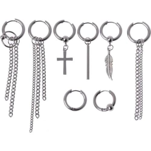 Korean Jewelry Titanium Steel Earrings Long Men Boys Hoop Chain Drop Earrings Fashion Hot New