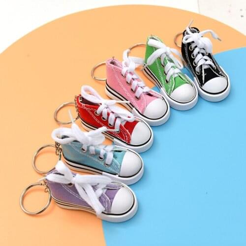 Korean Light Purple Green Pink Red Canvas Shoes Keychain Bag Charm Woman Men Kids Key Holder Sports Key Chain Funny Gifts
