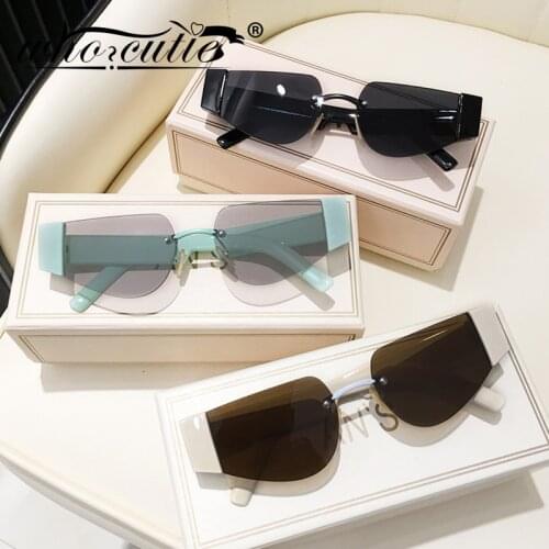 WHO CUTIE Rimless Cat Eye Sunglasses Women 2021 Trendy Fashion Shades Vintage Geometric Frame Sun Glasses Female UV400 S435