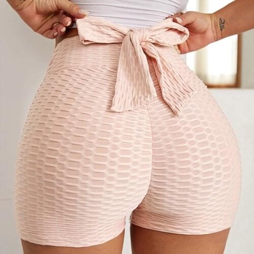 Push Up Leggings Women Solid Color Bow Leggins Mujer Tie Stretchy Legging Short Fitness Gym Clothing Pantalones De Mujer