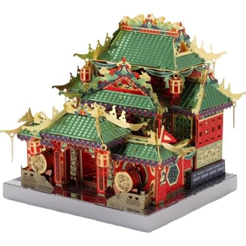 MU 3D Metal Puzzle Figure Toy Chinatown building fistoffury model with LED light Laser Cut Assemble Puzzle 3D Models Gift Toys