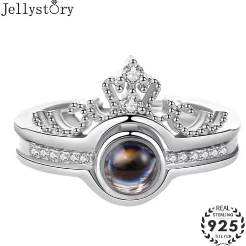Jellystory Trendy 925 Silver Rings for Women Crown Shape Moonstone Zircon Two-in-one Open Ring Wedding Party Gifts Fine Jewelry