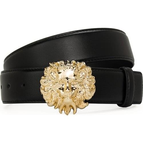 Mens Leather Brand V Lion Button Size Shirt Lion Head Leather Belt